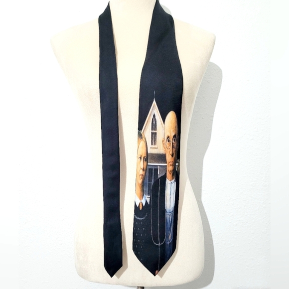 Vintage Ralph Marlin “American Gothic” Art Neck Tie 1994 Made in USA - Picture 1 of 5